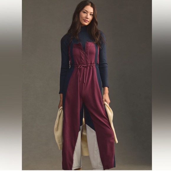 Daily Practice Pants - Colorblock Wide-Leg Jumpsuit in Burgundy and Navy